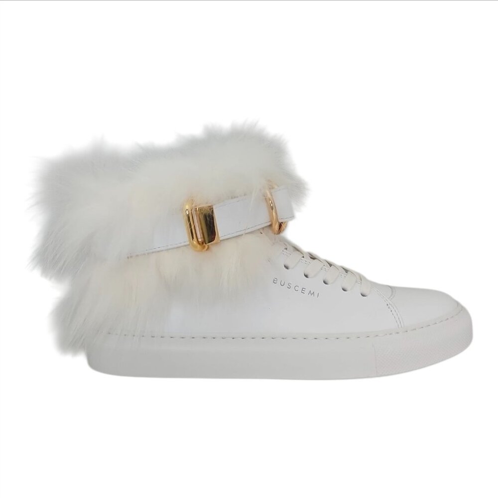 BUSCEMI | 100mm High-Top Sneakers White Rabbit Fur Gold Buckle EU 37 / US 7 NWT